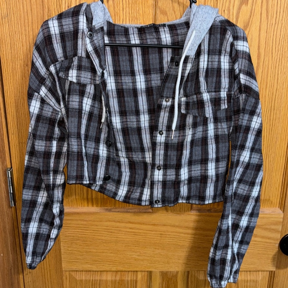 Cropped hooded flannel, shein, black/grey/white/brown flannel